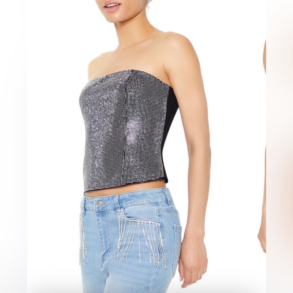 F21 Rhinestone Cropped Tube Top - Size Large- NWT - Picture 3 of 6